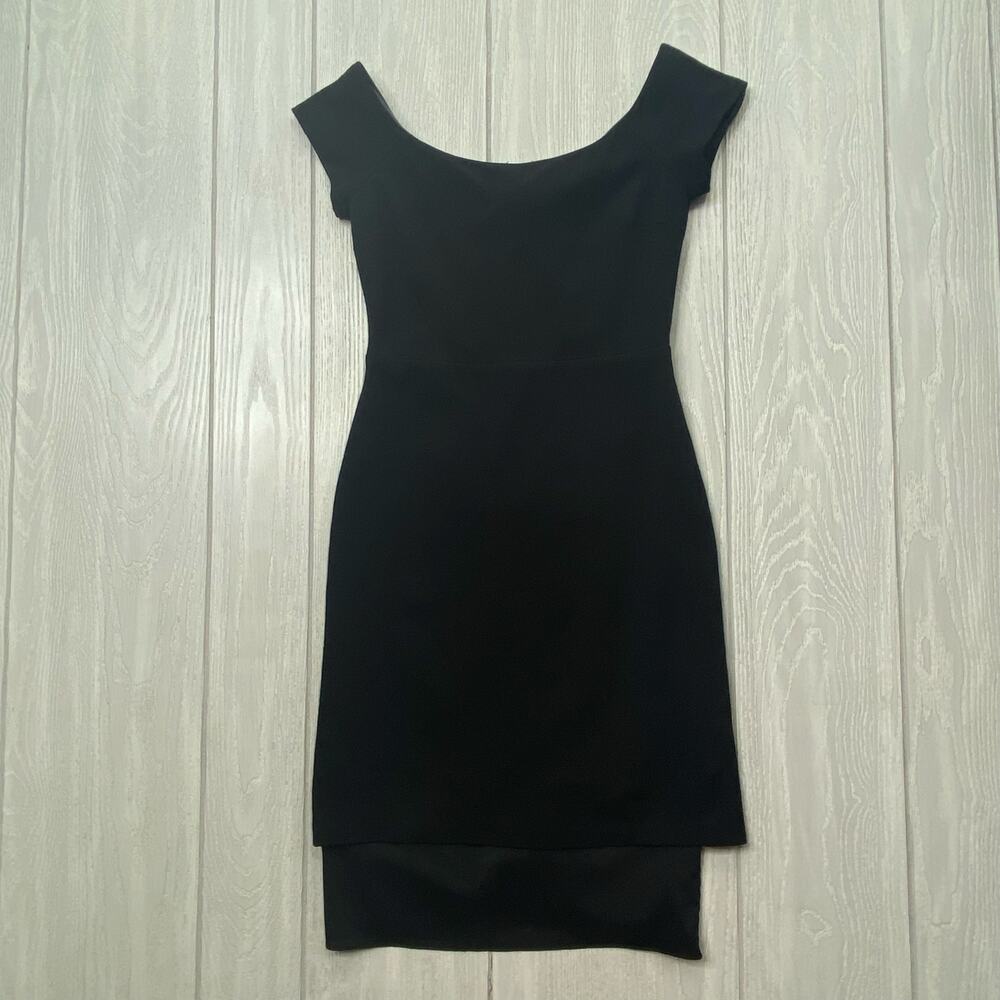 Alice + Olivia Women's Black Scoop Neck Mesh Hem Sheath Dress Size 0